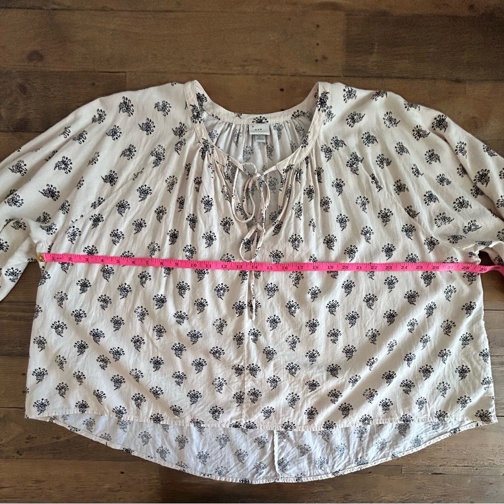 A NEW DAY Tie neck Linen blouse cream and black Bohemian Femenine Western - Picture 13 of 16